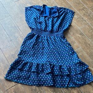 Draper James Navy Floral Smocked-Waist Ruffle Dress. Sz Large. Great condition.